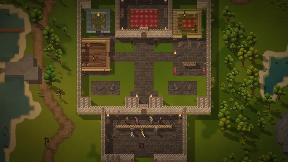 The whole castle at golden hour, seen from above