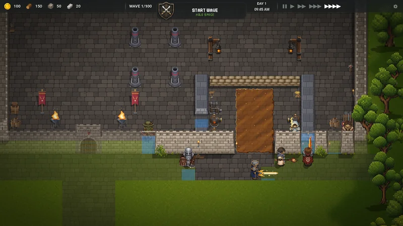 Raid Haven screenshot: Pawns build the castle from blueprints before the next wave.